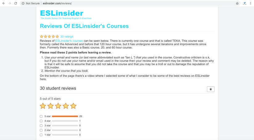 ESLinsider.com fake 5-star reviews.