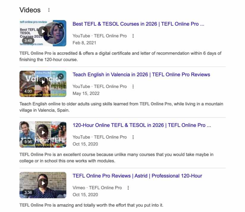 TEFL Online Pro YouTube student and graduate videos