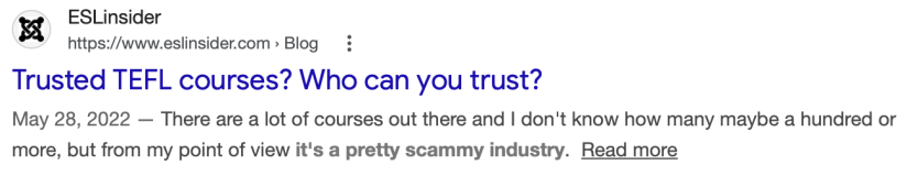 "Trusted TEFL courses? Who can you trust?" - ESLinsider blogpost